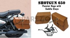 Fit For Royal Enfield Shotgun 650 Saddle Stay With Pannier Bags Pair Tan Color - SPAREZO